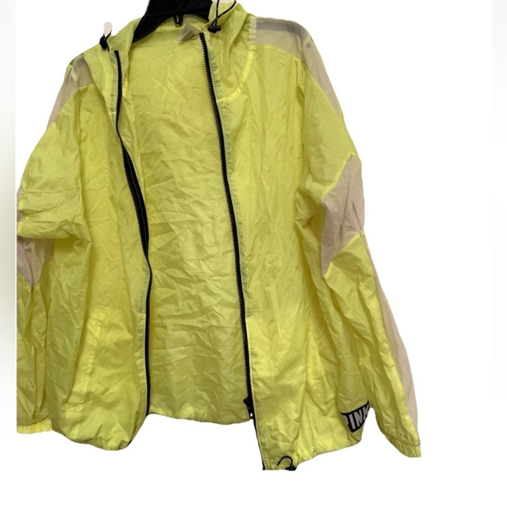 Victoria's Secret Pink windbreaker jacket with sheer sleeves Neon Yellow M - Picture 4 of 7